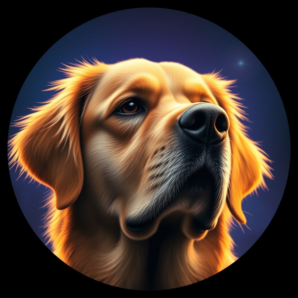 Cosmic medallion portrait of GRLS_grlsRUY4QMFF, a Golden Retriever