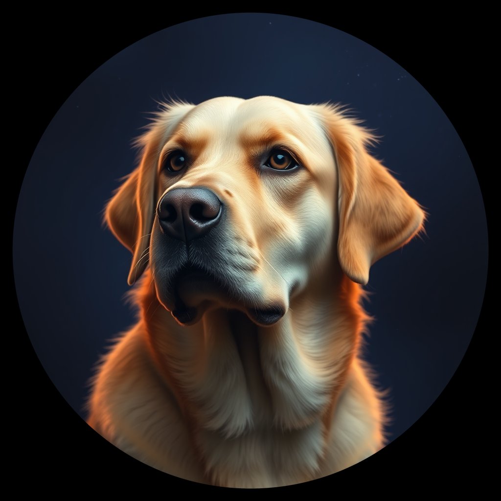 Cosmic medallion portrait of GRLS_grlsRVNP96HH, a Golden Retriever