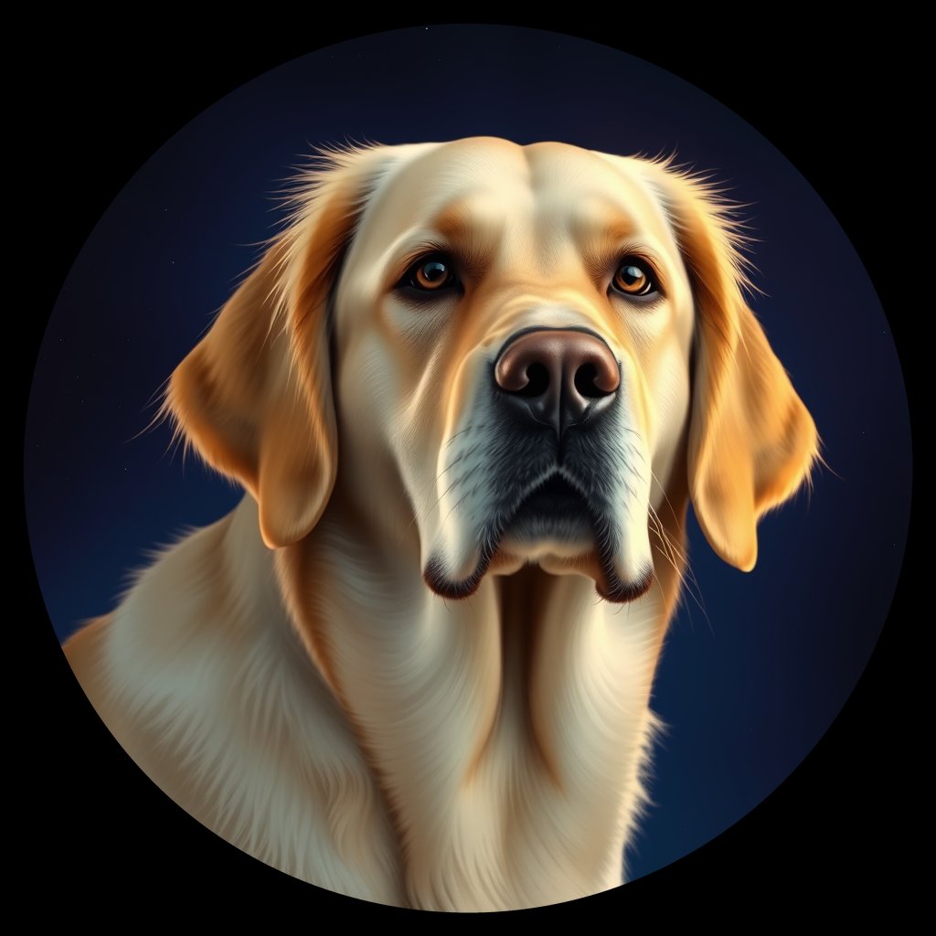 Cosmic medallion portrait of GRLS_grlsRVOJXM00, a Golden Retriever