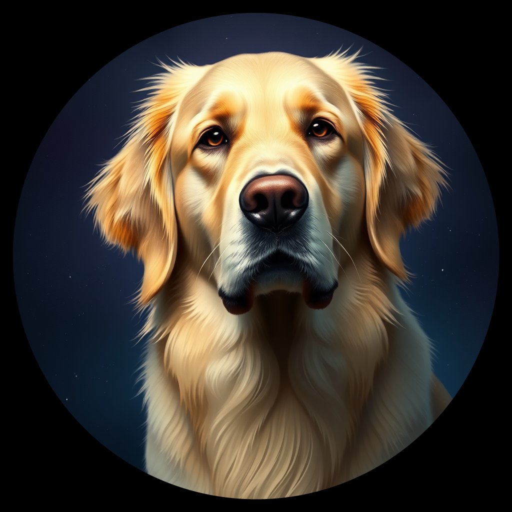 Cosmic medallion portrait of GRLS_grlsRVRN27BB, a Golden Retriever