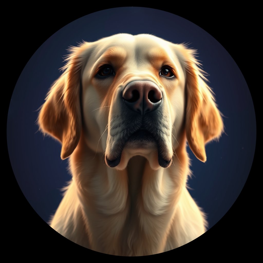 Cosmic medallion portrait of GRLS_grlsRWG7533, a Golden Retriever