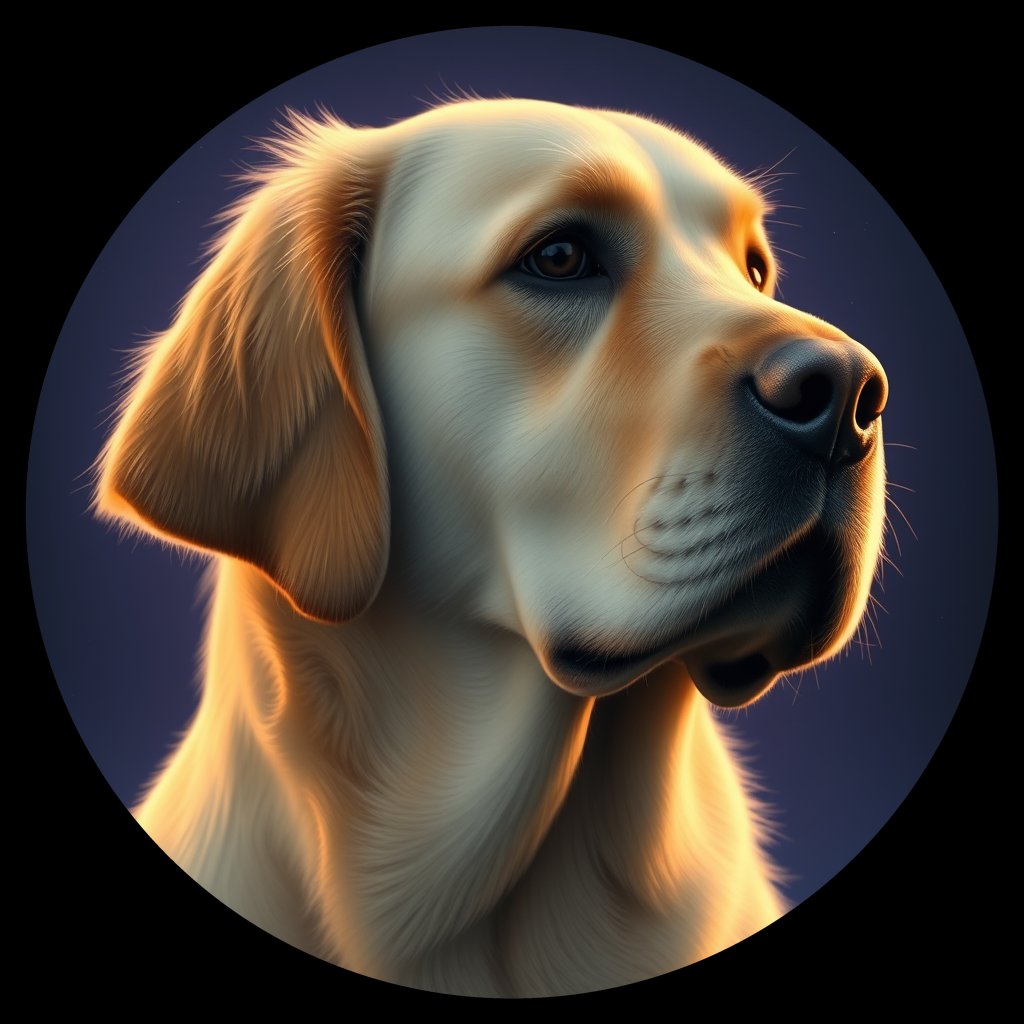Cosmic medallion portrait of GRLS_grlsRWMZKSJJ, a Golden Retriever