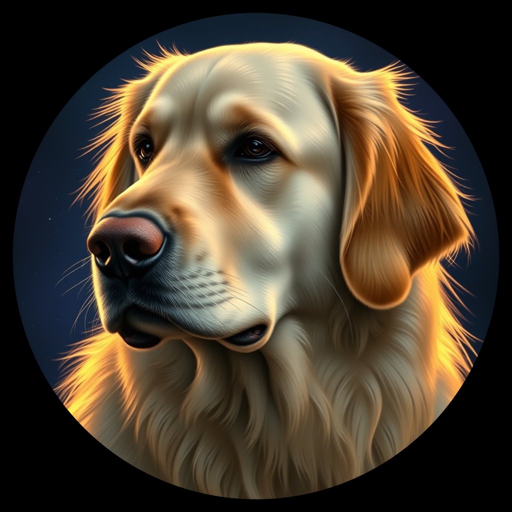 Cosmic medallion portrait of GRLS_grlsRXW9AQ55, a Golden Retriever