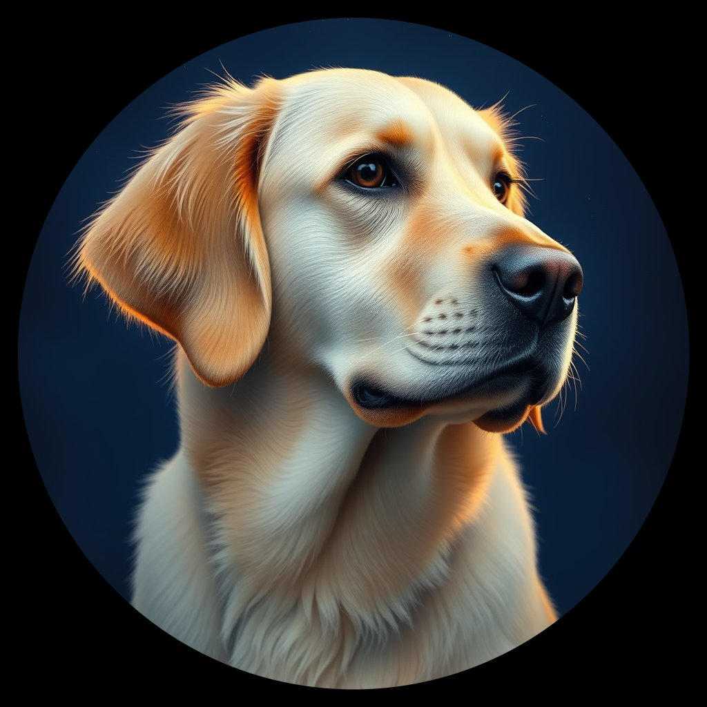 Cosmic medallion portrait of GRLS_grlsRYGDYMRR, a Golden Retriever