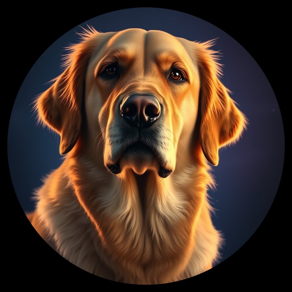 Cosmic medallion portrait of GRLS_grlsRYQVX66, a Golden Retriever