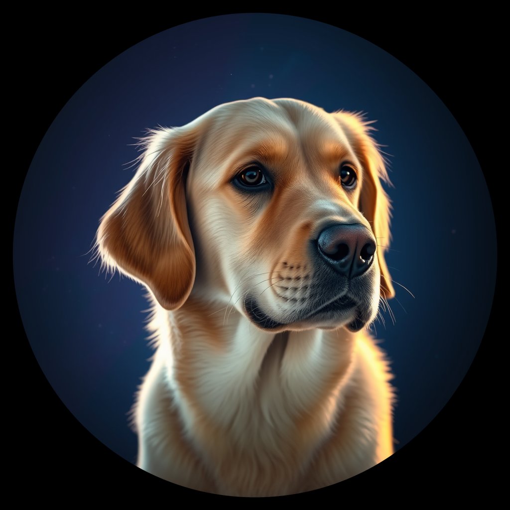 Cosmic medallion portrait of GRLS_grlsRZT87U00, a Golden Retriever