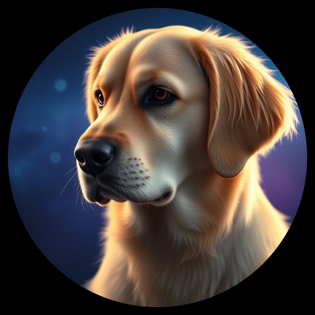 Cosmic medallion portrait of GRLS_grlsS04MN22, a Golden Retriever