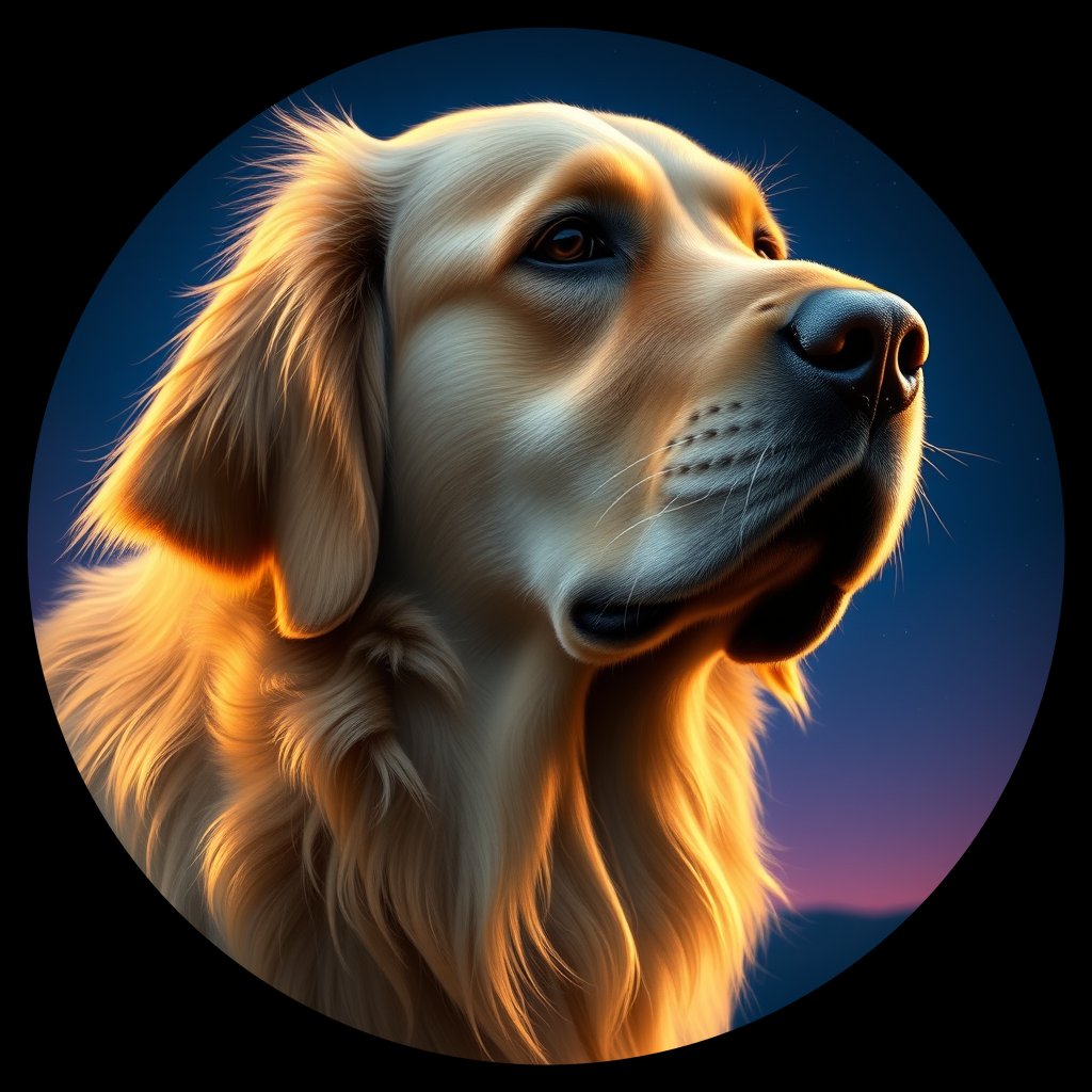 Cosmic medallion portrait of GRLS_grlsS1MBLX, a Golden Retriever