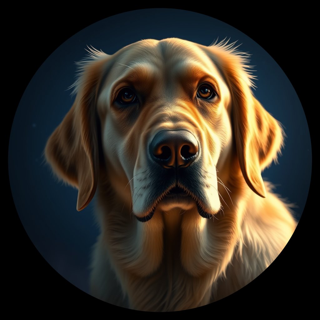 Cosmic medallion portrait of GRLS_grlsS1TBQJTT, a Golden Retriever
