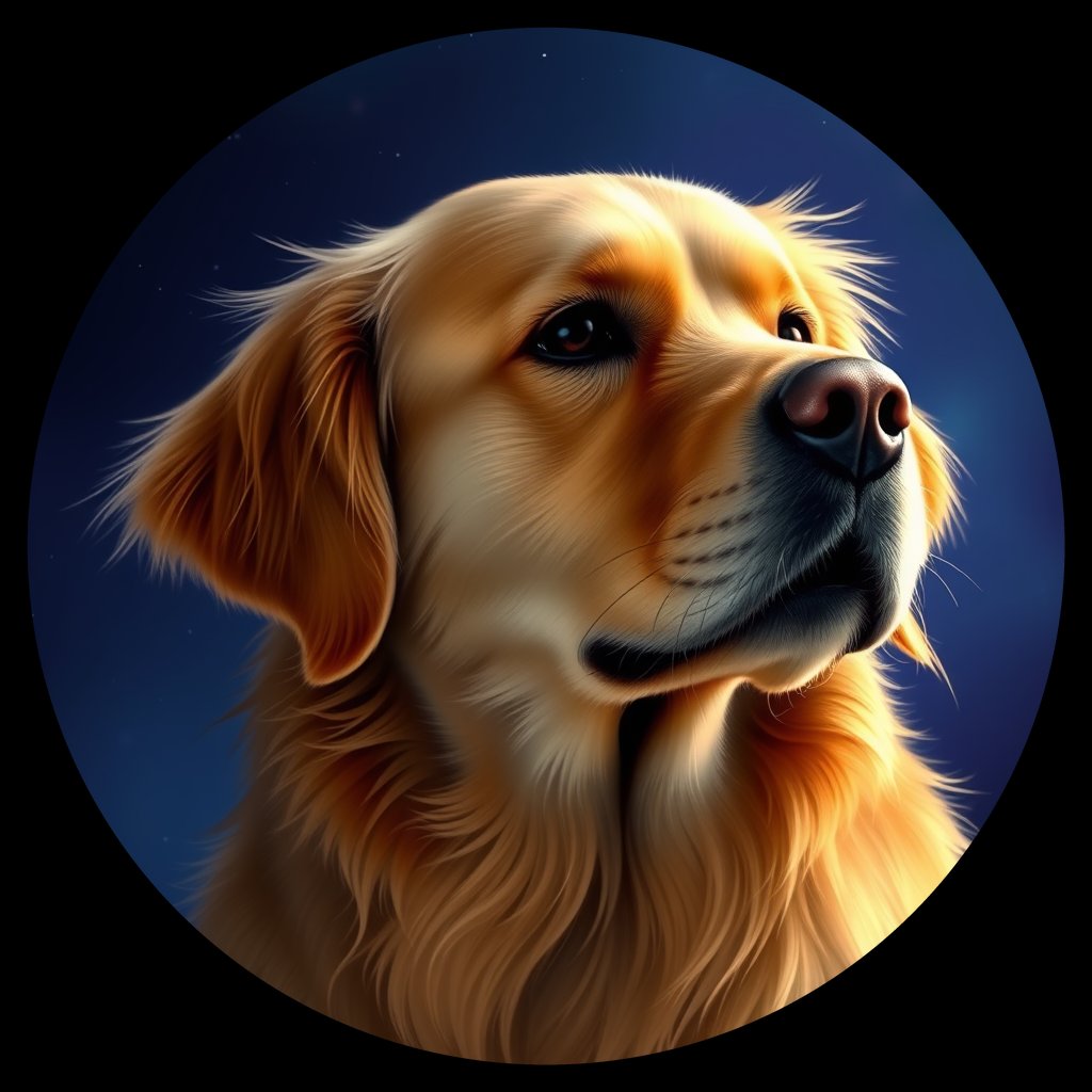 Cosmic medallion portrait of GRLS_grlsS1X2I6SS, a Golden Retriever