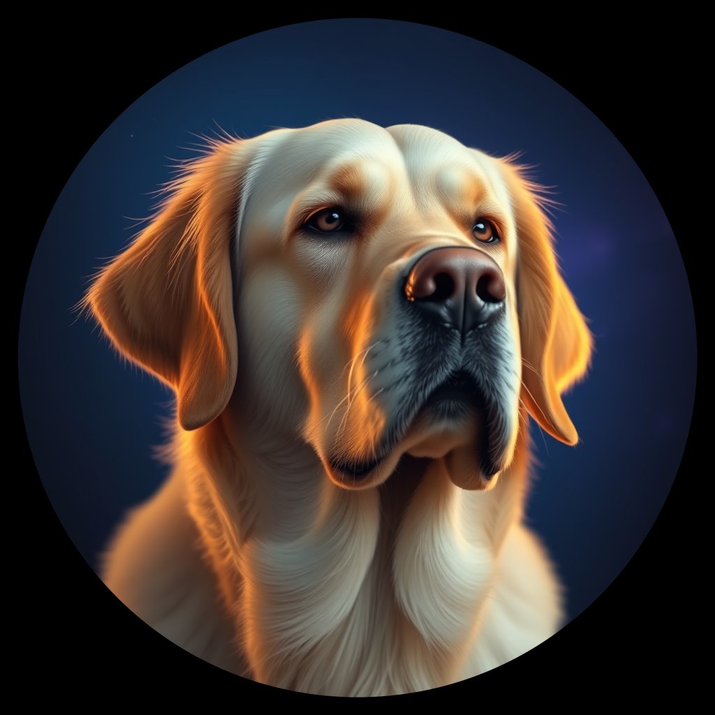 Cosmic medallion portrait of GRLS_grlsS2GRBLSS, a Golden Retriever