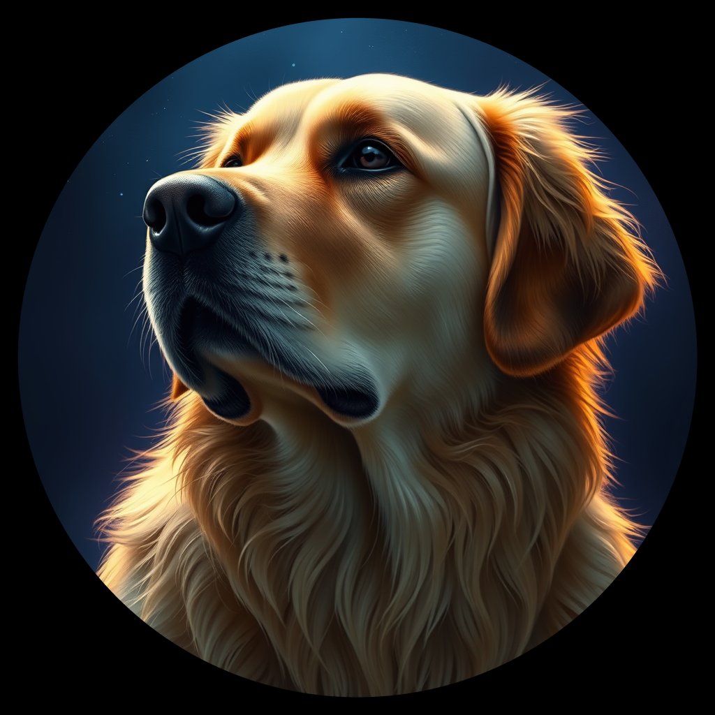 Cosmic medallion portrait of GRLS_grlsS2RFRHMM, a Golden Retriever