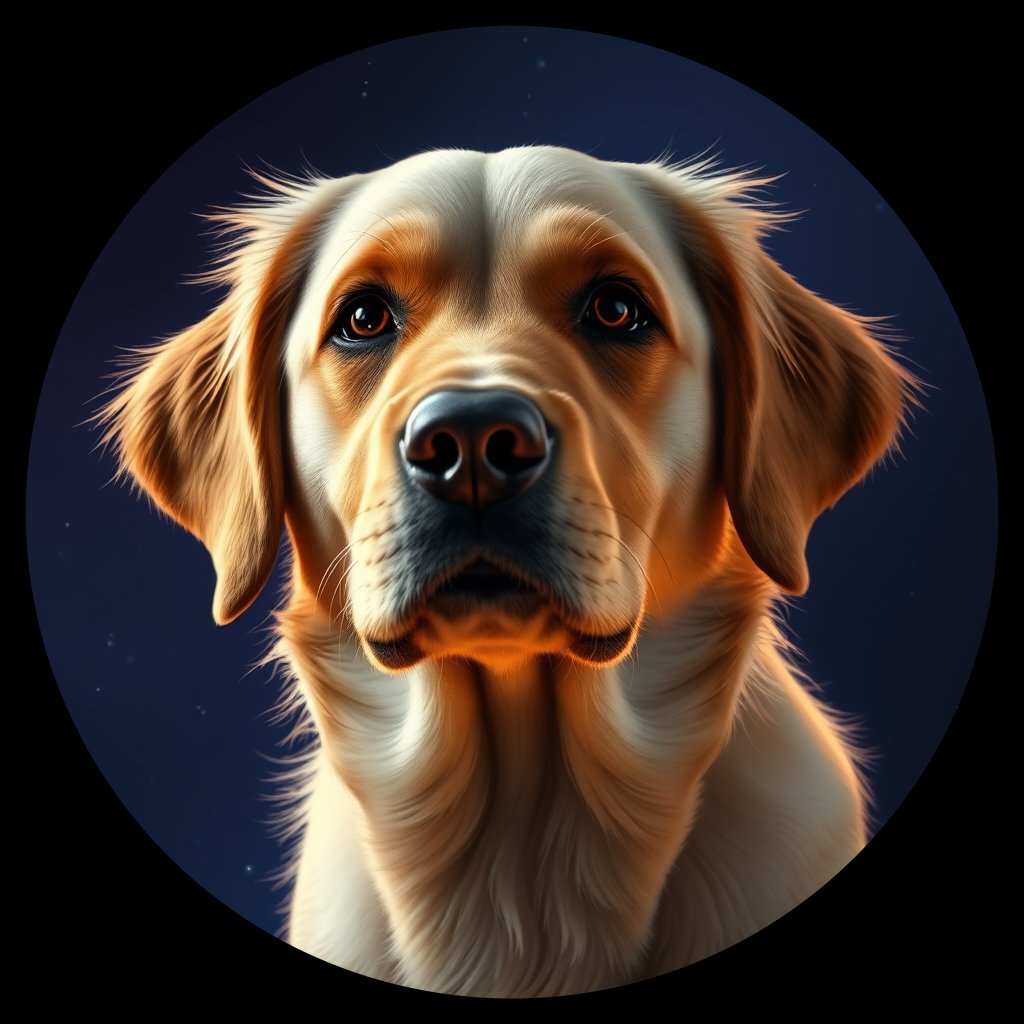 Cosmic medallion portrait of GRLS_grlsS3JUGSLL, a Golden Retriever