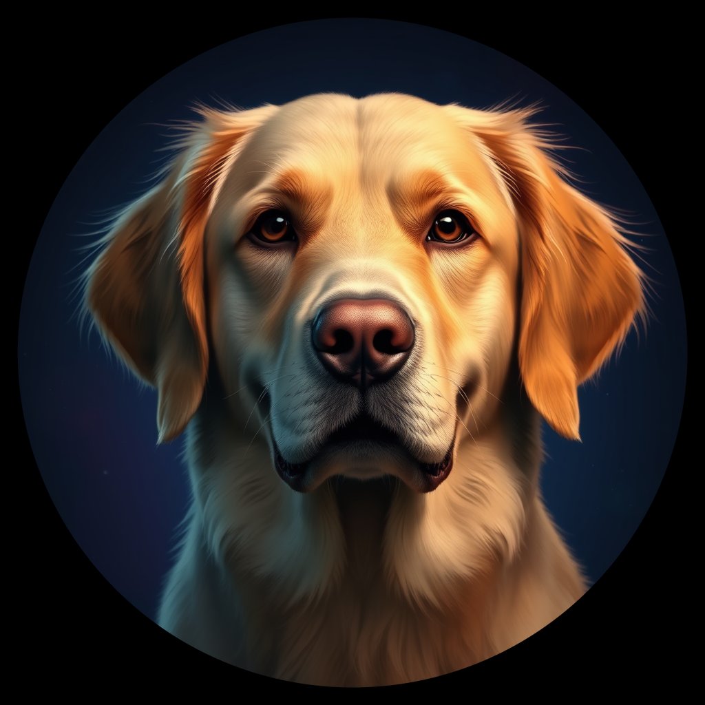 Cosmic medallion portrait of GRLS_grlsS4N38NEE, a Golden Retriever