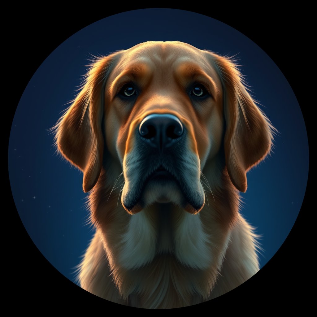Cosmic medallion portrait of GRLS_grlsS5MP02HH, a Golden Retriever