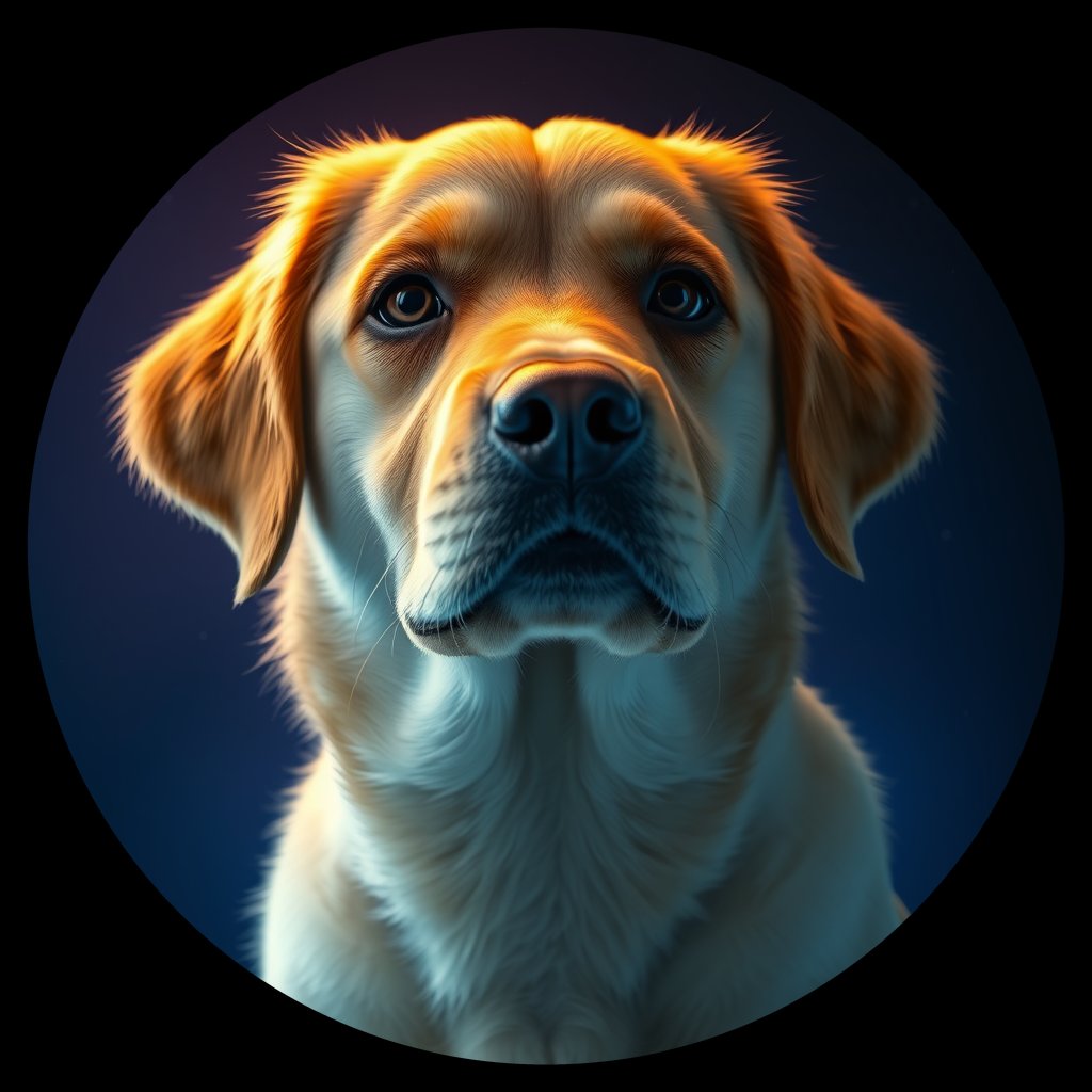Cosmic medallion portrait of GRLS_grlsS5QXUI22, a Golden Retriever
