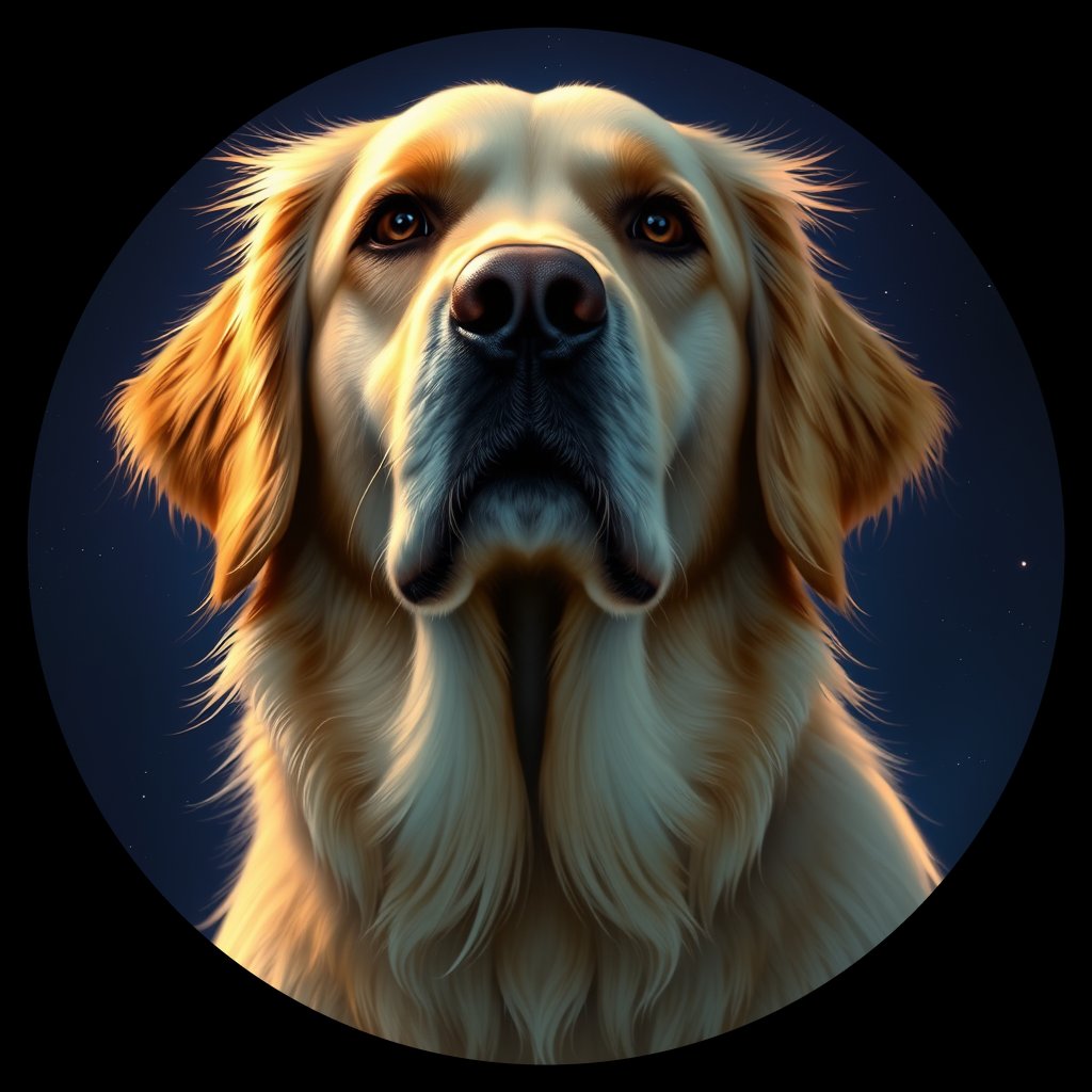 Cosmic medallion portrait of GRLS_grlsS5SQKJYY, a Golden Retriever