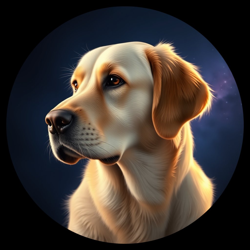Cosmic medallion portrait of GRLS_grlsS638JPWW, a Golden Retriever