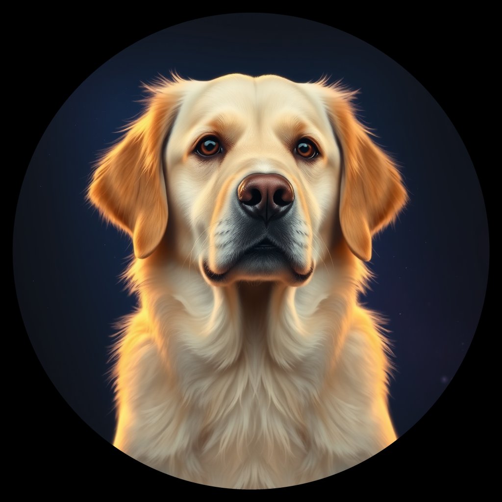 Cosmic medallion portrait of GRLS_grlsS6JNNKVV, a Golden Retriever