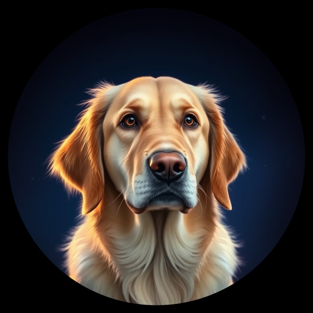 Cosmic medallion portrait of GRLS_grlsS6M51JXX, a Golden Retriever