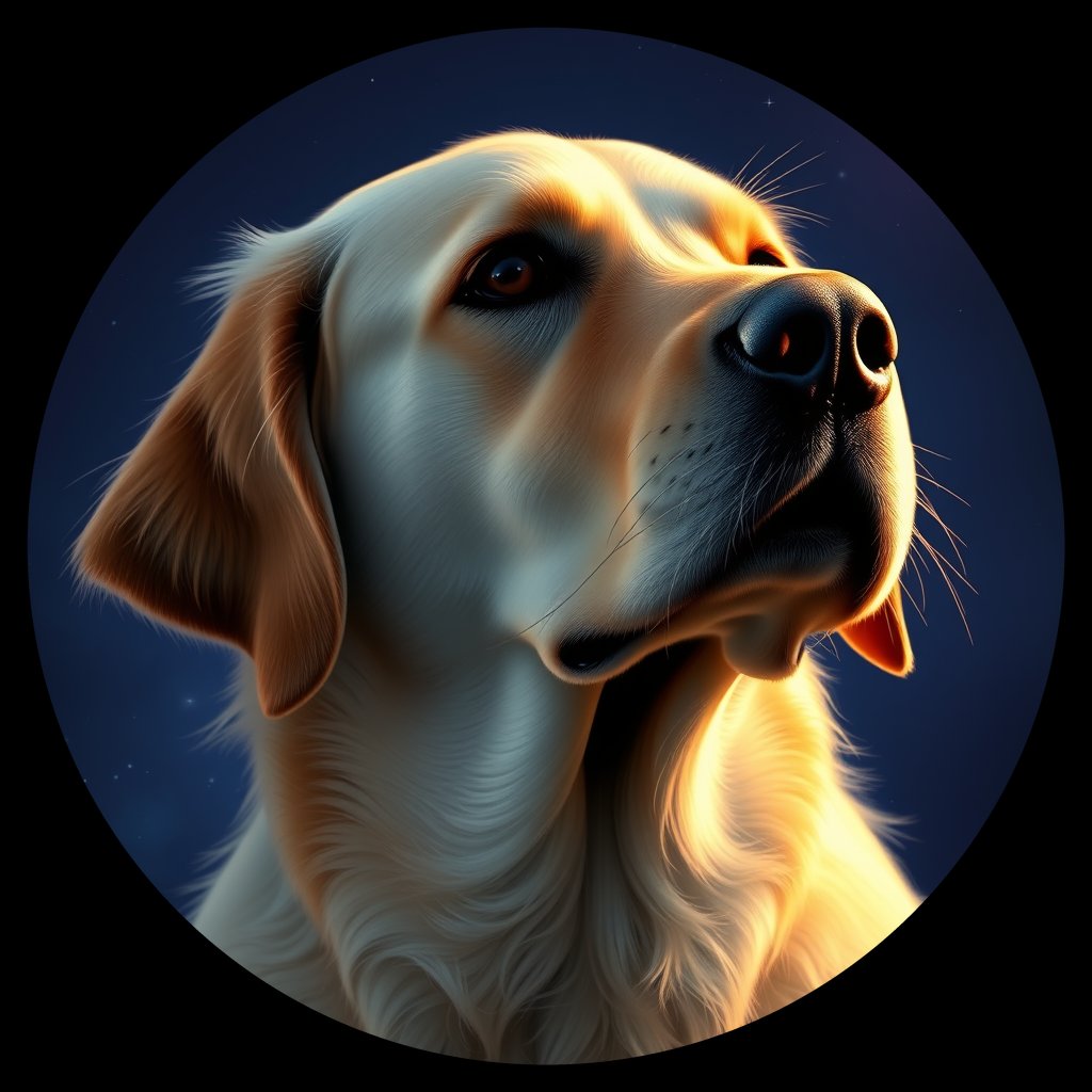 Cosmic medallion portrait of GRLS_grlsS7FSWYRR, a Golden Retriever