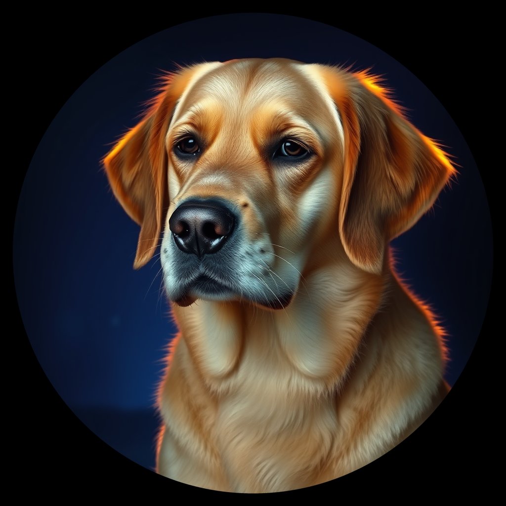 Cosmic medallion portrait of GRLS_grlsS7XE7WNN, a Golden Retriever