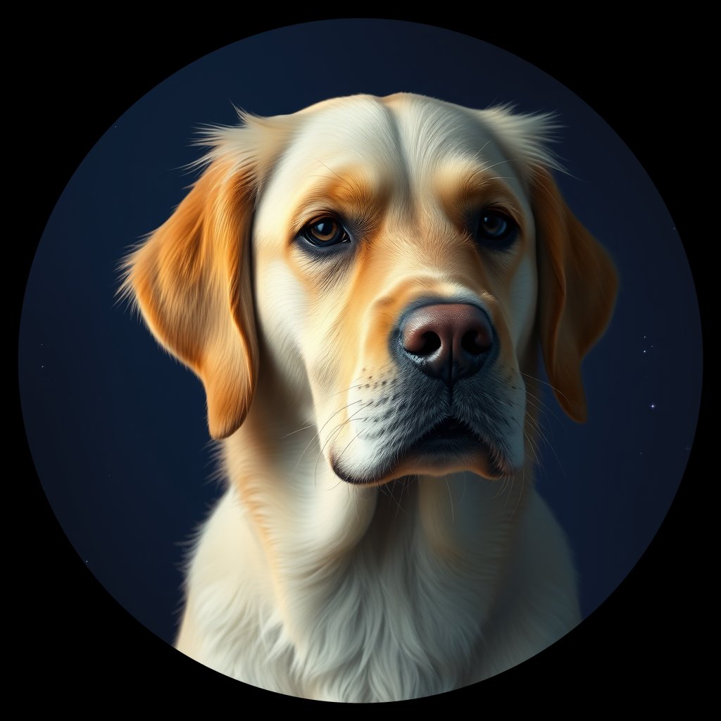 Cosmic medallion portrait of GRLS_grlsS7Y0MC88, a Golden Retriever