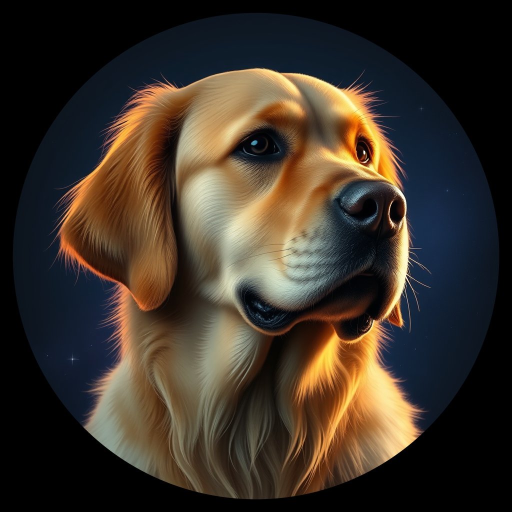 Cosmic medallion portrait of GRLS_grlsS88B2QWW, a Golden Retriever