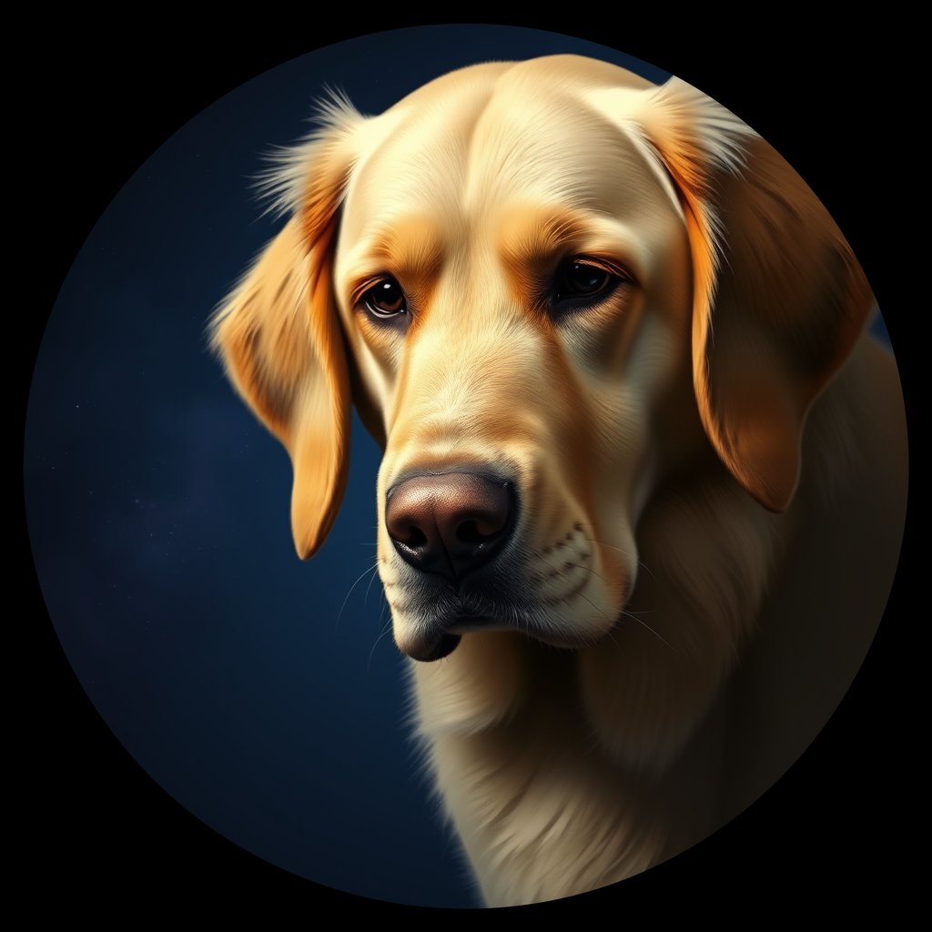 Cosmic medallion portrait of GRLS_grlsS8J4DGDD, a Golden Retriever