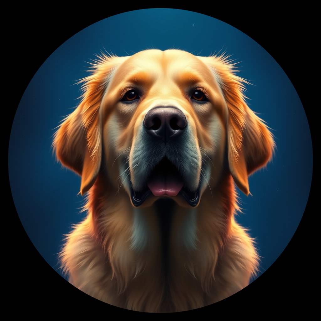 Cosmic medallion portrait of GRLS_grlsSAH71P66, a Golden Retriever