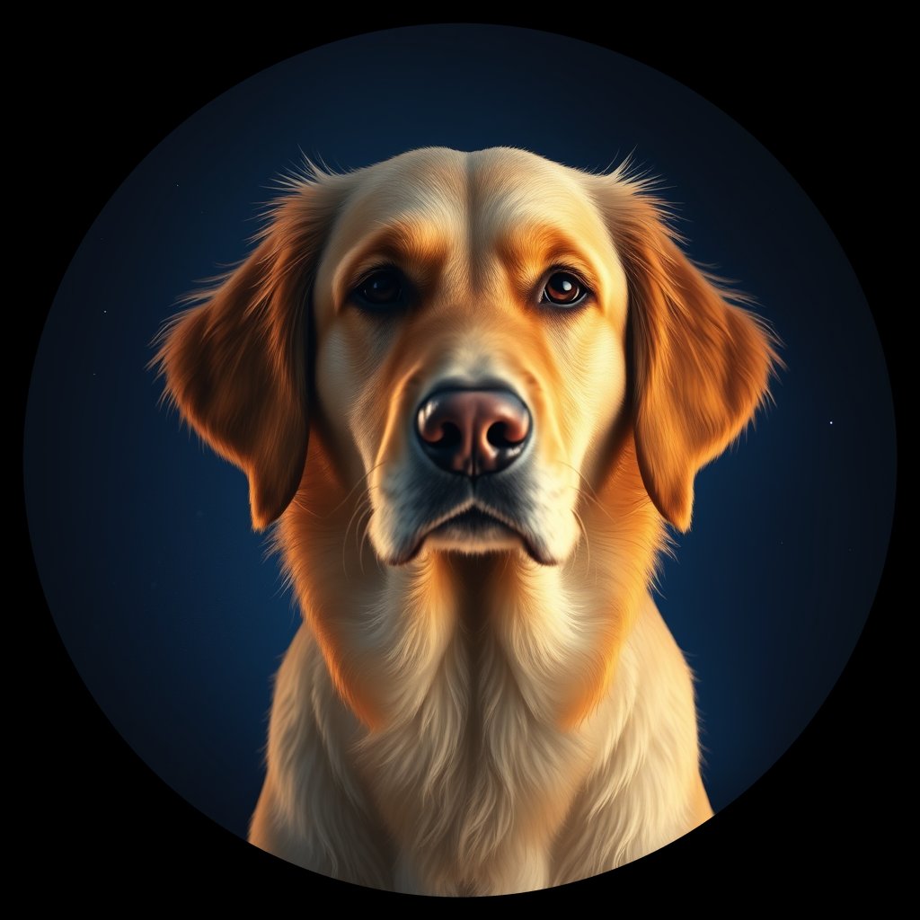 Cosmic medallion portrait of GRLS_grlsSAMJ5IXX, a Golden Retriever