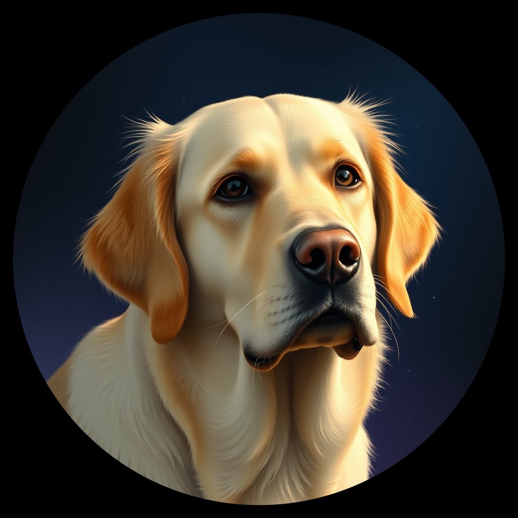 Cosmic medallion portrait of GRLS_grlsSAU48E33, a Golden Retriever