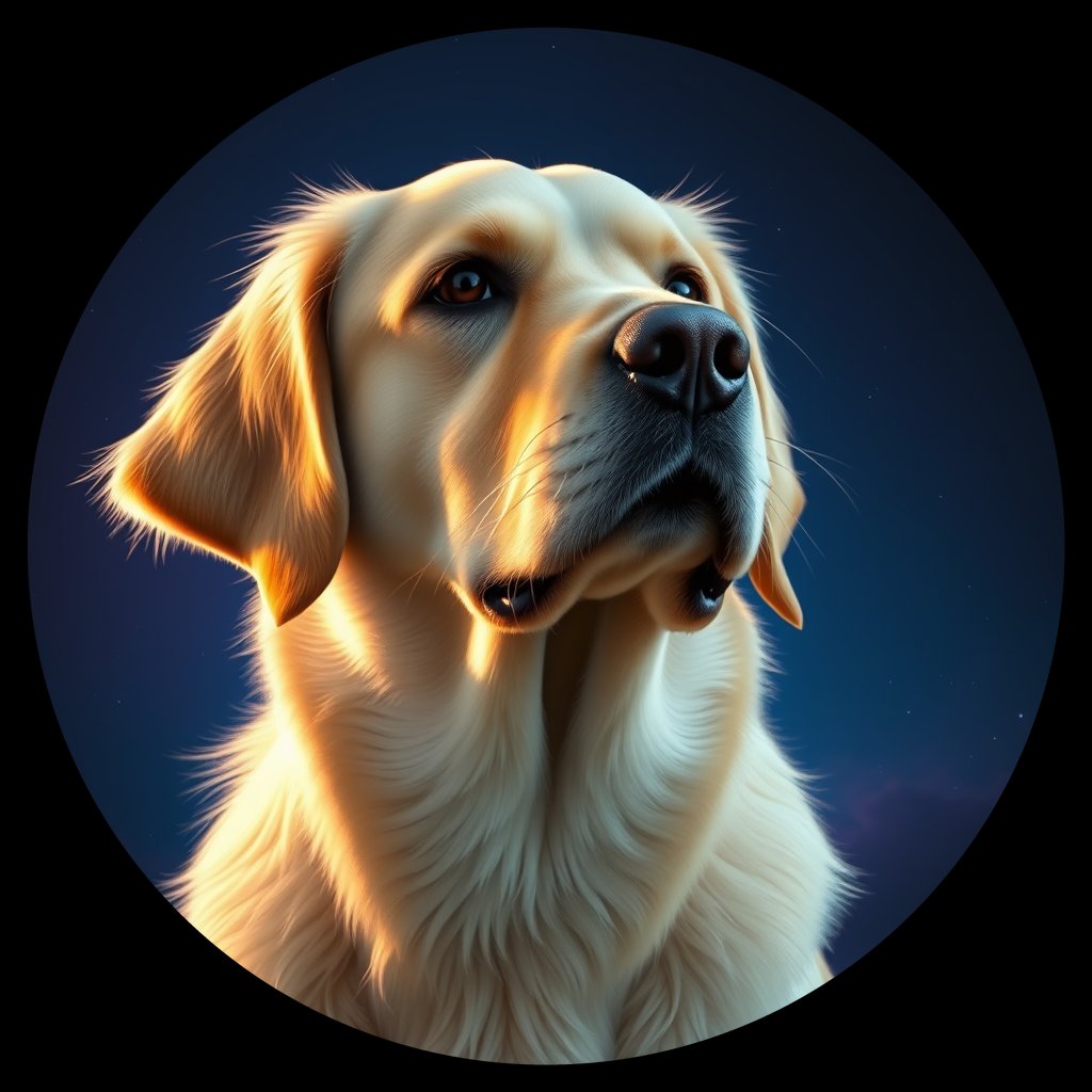 Cosmic medallion portrait of GRLS_grlsSBT32QTT, a Golden Retriever