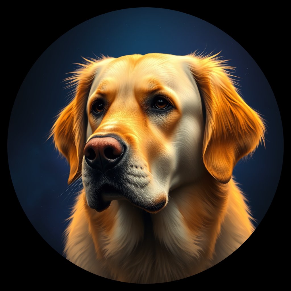 Cosmic medallion portrait of GRLS_grlsSBZHW4PP, a Golden Retriever