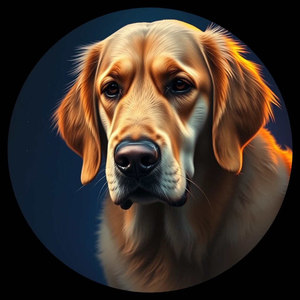 Cosmic medallion portrait of GRLS_grlsSCDNL7GG, a Golden Retriever