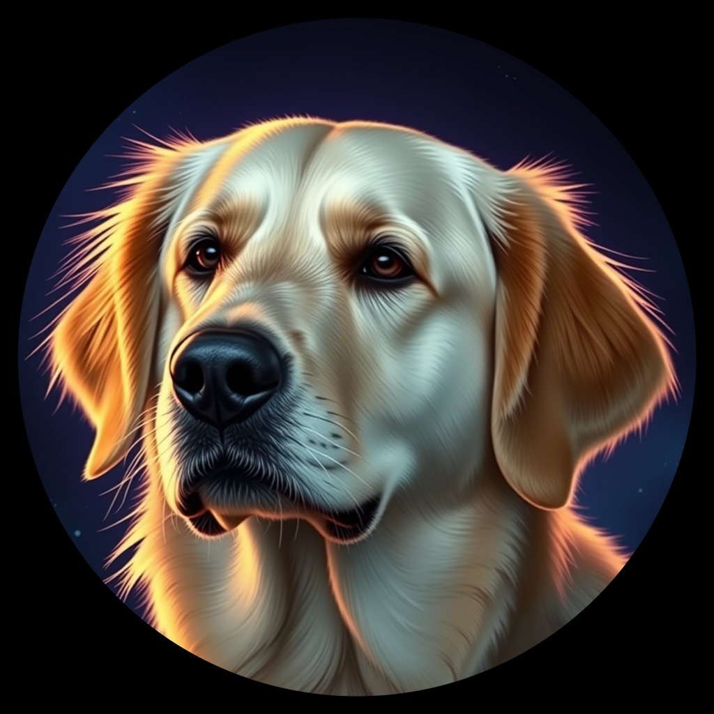 Cosmic medallion portrait of GRLS_grlsSCESWCMM, a Golden Retriever