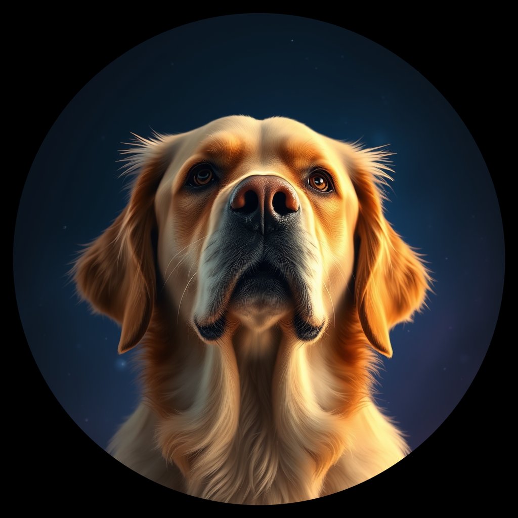 Cosmic medallion portrait of GRLS_grlsSCKQN7GG, a Golden Retriever