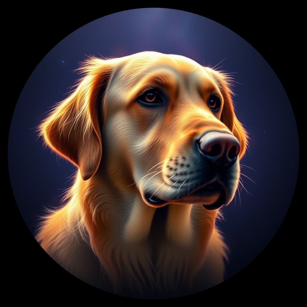 Cosmic medallion portrait of GRLS_grlsSCM2C99, a Golden Retriever