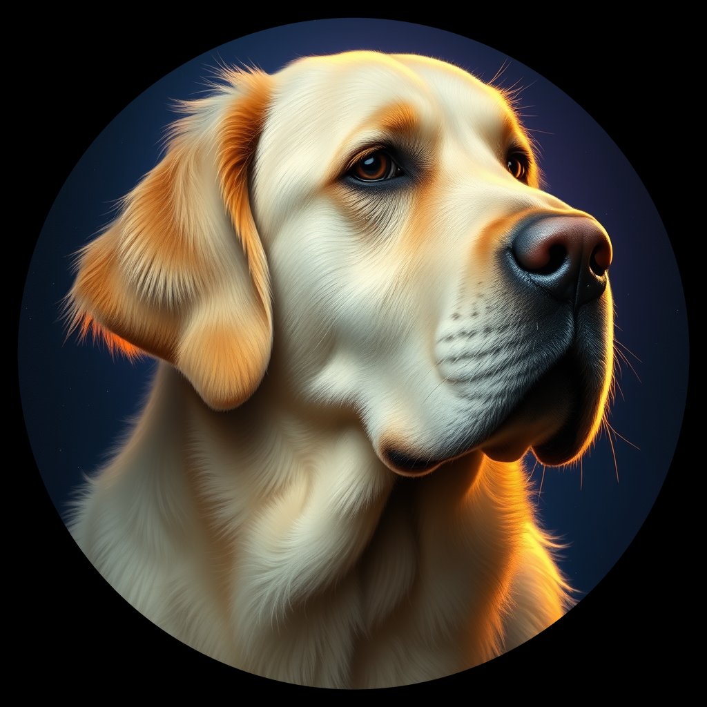 Cosmic medallion portrait of GRLS_grlsSD3RJBJJ, a Golden Retriever