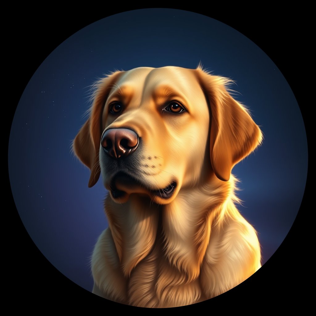 Cosmic medallion portrait of GRLS_grlsSD3SXI, a Golden Retriever