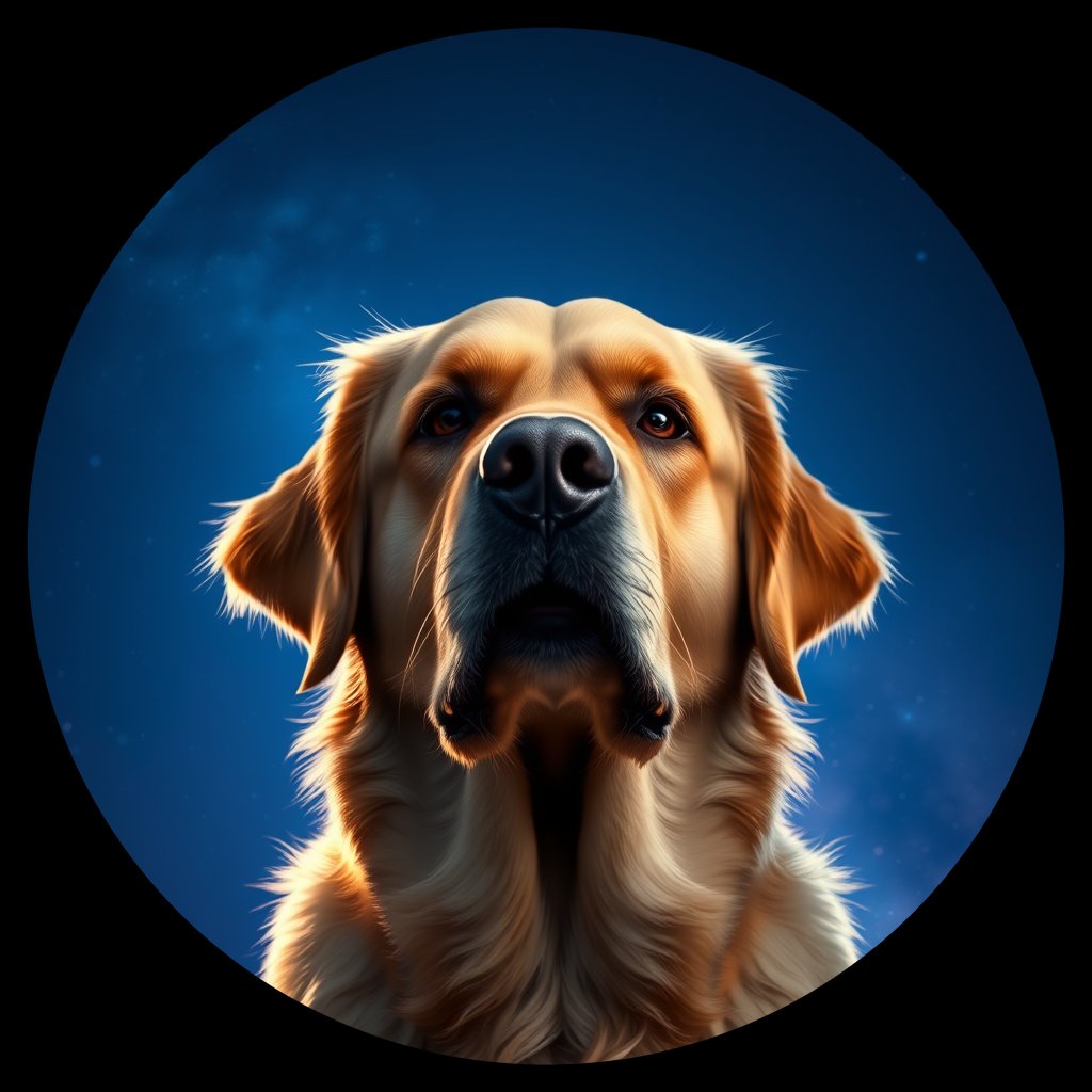 Cosmic medallion portrait of GRLS_grlsSD7E777, a Golden Retriever