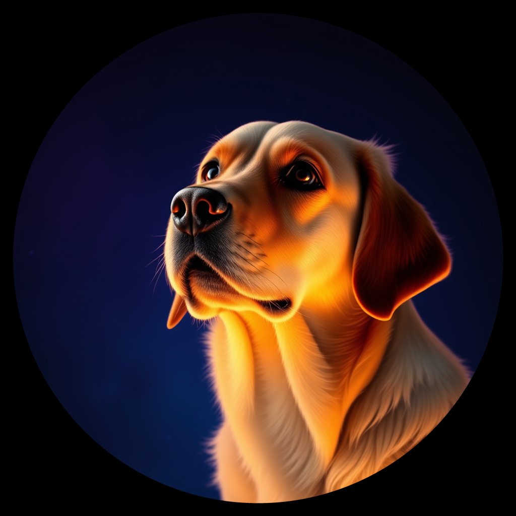 Cosmic medallion portrait of GRLS_grlsSD91L8VV, a Golden Retriever