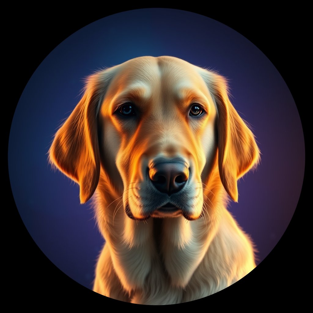 Cosmic medallion portrait of GRLS_grlsSDY9YAFF, a Golden Retriever