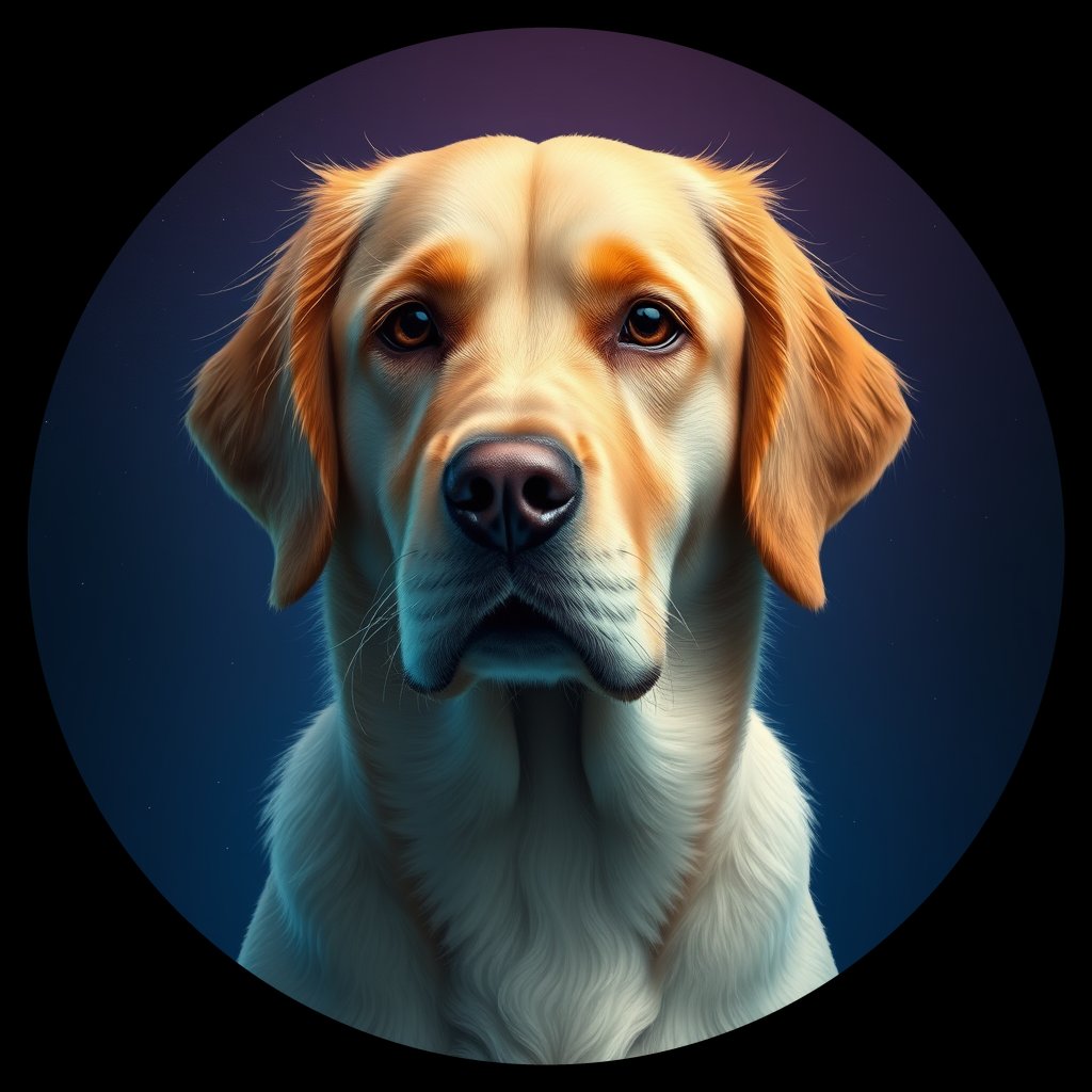Cosmic medallion portrait of GRLS_grlsSEQNF1PP, a Golden Retriever