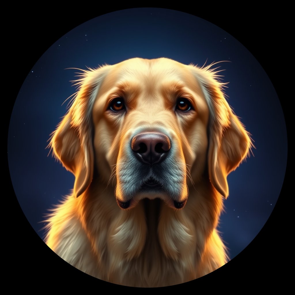Cosmic medallion portrait of GRLS_grlsSFAY9511, a Golden Retriever