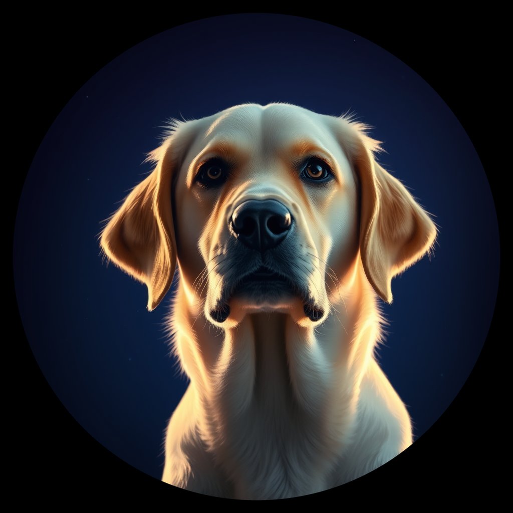 Cosmic medallion portrait of GRLS_grlsSFOOAAGG, a Golden Retriever