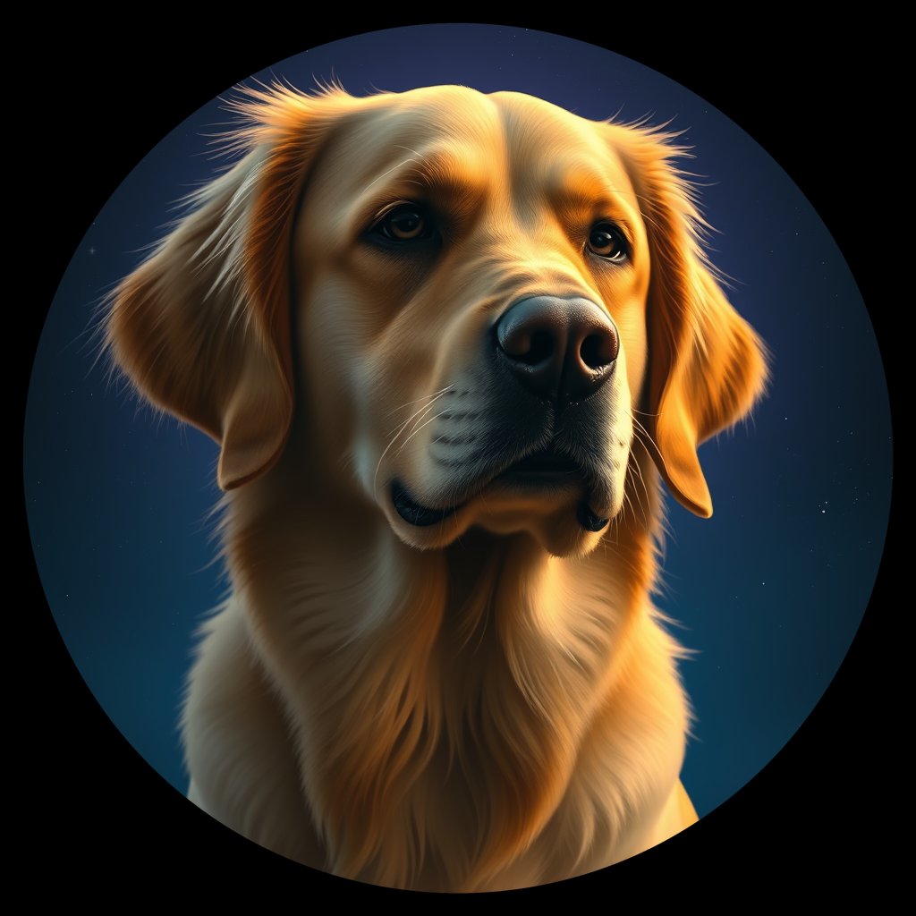 Cosmic medallion portrait of GRLS_grlsSHBIY7PP, a Golden Retriever