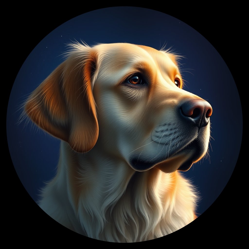 Cosmic medallion portrait of GRLS_grlsSHC102, a Golden Retriever