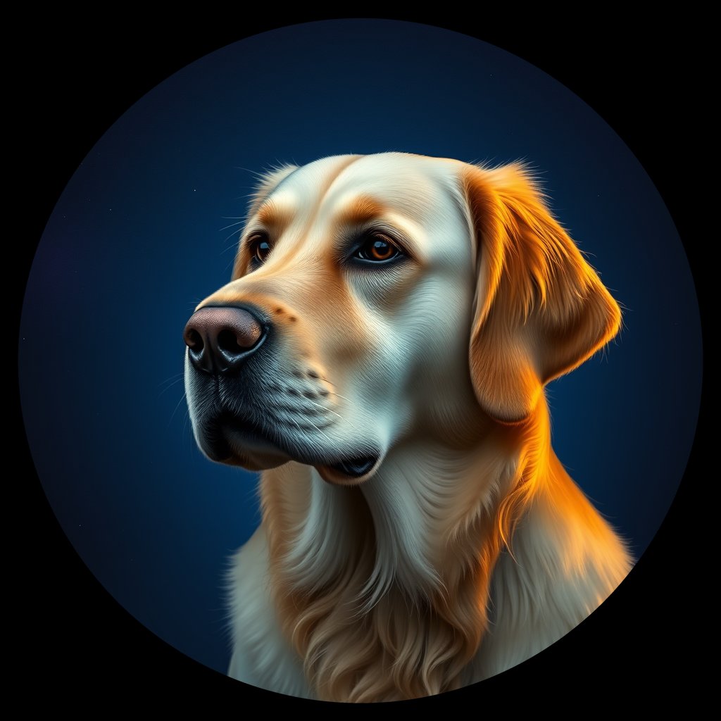 Cosmic medallion portrait of GRLS_grlsSHC7JKGG, a Golden Retriever