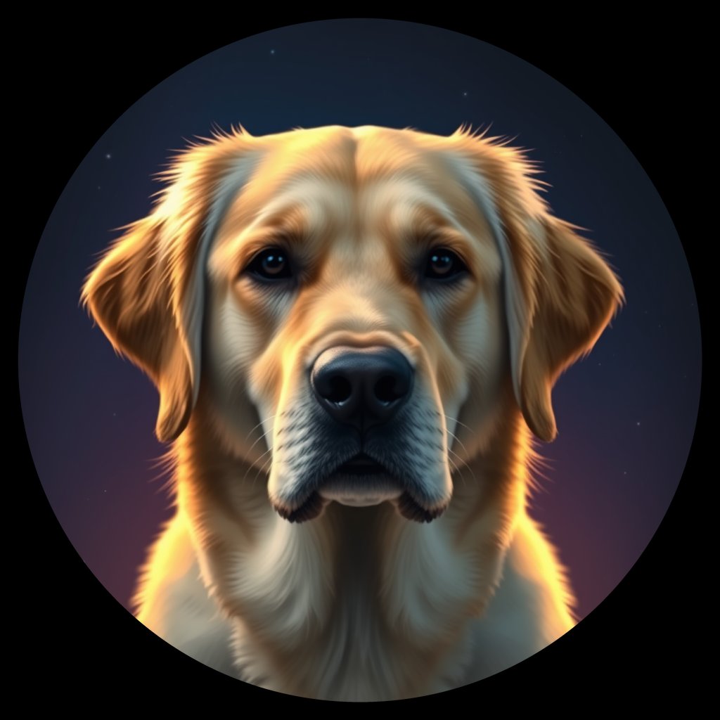Cosmic medallion portrait of GRLS_grlsSHPP50YY, a Golden Retriever